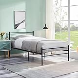 FetiNes Bett 90 X 190 cm, Metall Einzelbett Metallbett Bettgestell Bettrahmen Jugendbett mit Lattenrost füR Schlafzimmer - Schwarz