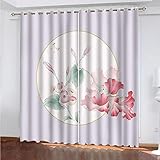 Gardinen Kinderzimmer Blickdichter Vorhang 200X214Cm 2 Stücke 3D Rote Blumenkunst Muster Verdunklungsvorhänge Schlafzimmer Wohnzimmer Dekoration Ösenschal Kinder Thermovorhang