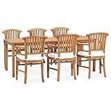 ZEYUAN 7-TLG. Garten-Essgruppe mit Kissen, Gartenmöbel Set, Balkonmöbel Set, Sitzgruppe Garten, Gartengarnitur, Terrassen Möbel, Garten Essgruppe, Massivholz Teak