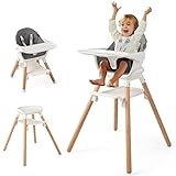 DREAMADE 6 in 1 Hochstuhl mit Tisch, Kinderhochstuhl mit Abnehmbaren Holzbeinen & Tabletts & Kissen, Kombihochstuhl für Kinder 6 Monate bis 6 Jahre, max. Belastbarkeit 25 kg (Weiß)