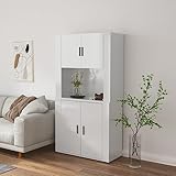 Youuihom Freistehende Schränke, Lagerschränke, Schränke für Tafelgeschirr, Geeignet für Wohnzimmer, Schlafzimmer, Bäder, Flure, Highboard Hochglanz-Weiß Holzwerkstoff