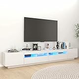 BULANED TV-Schrank, Fernsehtisch, Tv Lowboard, Fernsehschrank, Tv Bank, Tv Table, Tv Kommode, mit LED-Leuchten Hochglanz-Weiß 260x35x40 cm