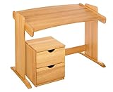 BioKinder Kinderschreibtisch Schülerschreibtisch Jugendschreibtisch Julia mit Rollcontainer höhenverstellbar & neigbar, aus zertifiziertem Massivholz Erle 110 x 66 x 54-73 cm