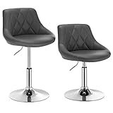 WOLTU 2er Set Verstellbarer Sitzhocker Stuhl Arbeitshocker Bürohocker Schminkhocker mit Rückenlehne aus Kunstleder und Metall höhenverstellbar drehbar Grau BH241gr-2