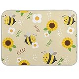 Niedliche Bienen-Sonnenblumen-Abtropfmatte, große Sommerblumen, schnell saugfähig, Geschirr-Pad, Babyflaschen-Abtropfmatten, hitzebeständig, Küchenspüle, Theke, Dekoration, 45,7 x 61 cm