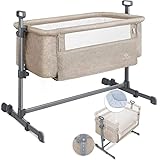 KESSER® Zustellbett Hubi 3in1 Baby Beistellbett Reisebett Babybett mit weich Matratze, mit Rollen Kinderbett, 5-Fach Höhenverstellung, Faltbare Seitenwand für Zuhause und Unterwegs, Beige