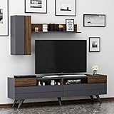 Homidea Moon Wohnwand – Wohnzimmer TV Set – TV Schrank – TV Lowboard – Fernsehtisch - TV Möbel mit 2 Türen in modernem Design (Anthrazit/Nussbaum)