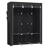 SONGMICS Stoffschrank, Kleiderschrank, 45 x 130 x 167 cm, 3 Hängefächer, mit Ablagen, 4 Seitentaschen, viel Platz, für Schlafzimmer, Wohnzimmer, schwarz RYG092B02