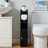 AOJEZOR Toilettenpapierhalter, Säule mit Toilettenpapierhalter, Toilettenpapierhalter und Bürstenhalter 2 in 1, Badezimmerschrank, Weiß gefertigt (Schwarz)