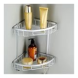 MAVNES Duschablage Ecke Double Tiers Dreieck Dusche Korb Badezimmer Eckregal, Aluminium Lagergestell Organizer Halter mit Handtuchhaken Badezimmer Regal