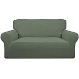 Greatime Stretch Sofabezug Sofaüberwurf Möbelschutz Sofaüberzug Couchbezug Couch Schild Sofahusse Weich mit Gummiband Schaumstreifen (2-Sitzer, Gräulich Grün)
