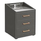 LUNA Nachttisch Boxspringbett, Graphit - Funktionaler Nachtschrank mit USB-Anschluss und LED-Beleuchtung - 47 x 61 x 46 cm (B/H/T)