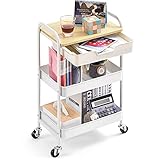 KINGRACK rollwagen, 3 Etagen küchenwagen mit Tisch und Schublade, Regalwagen für Büro Salon, allzweckwagen für Kosmetik, servierwagen für Küche, Zuhause, Büro, Handwerk, Schlafzimmer