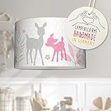 lovely label Zauberhafte Deckenlampe Häschen & Rehe für Kinderzimmer Babyzimmer ø 30x20 cm - Deko Deckenleuchte Mädchen komplett mit Lampenschirm & Leuchtmittel - Baby Kinder Lampe Decke - Rosa Beige