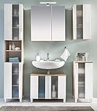 Testrut Badezimmer Badmöbel Set Porto in weiß und Eiche Sägerau hell Badkombination 5-teilig mit Glas satiniert 161 x 191 cm
