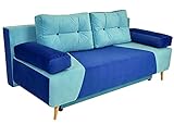 Modernes Sara Sofa mit Schlaffunktion und Bettkasten, Couch mit Bettfunktion (Blau)