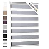Blumtal Doppelrollo 80 x 130-155cm -  Klemmfix Rollo, Rollos für Fenster ohne Bohren, Klemmrollo für Fenster & Türen, Seitenzugrollo, Hellgrau