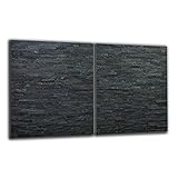 Herdabdeckplatte Abdeckung Ceranfeld Abdeckplatte Schneidebrett 2-Teilig 80x52 Schiefer Ziegel Steine Schwarz Spritzschutz Glasplatte Ceranfeldabdeckung Sicherheitsglas Glasschneidebrett 2x40x52