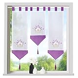 heimtexland ® Scheibengardinen Set 3-teilig Lamellen Gardine Transparent Bestickt mit Schlaufen Lila Lavendel Typ710