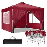 TOOLUCK 3x3m Faltpavillon Wasserdicht Stabil Pavillon Partyzelt Gartenpavillon mit Entlüftung, 4 Seitenteilen, 4 Sandsack, Rot