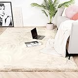 FRAAI | Home & Living Hochflor Teppich - Comfy Creme - 140x200cm - Shaggy, Uni - Modern, Skandinavisch - Wohnzimmer, Esszimmer, Schlafzimmer - Fellteppich - Carpet
