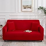 Hochelastischer Sofabezug, Sofabezug aus Polyester, rutschfester Stoff, elastischer Stretch, Weichheit, erstklassiger 1-teiliger Couchbezug, maschinenwaschbarer Sofabezug – großes Rot – 4-Sitzer (235–