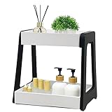 Badezimmer-Organizer, Arbeitsplatte, 2-stöckiger Schminktisch-Organizer, Eck-Badezimmer-Theke, Waschbecken, Organizer, Aufbewahrungsregal für Make-up, Hautpflege, Parfüm, Holz-Arbeitsplatten-Organizer