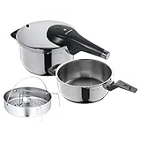 WMF Perfect Premium Schnellkochtopf Set Induktion 3-teilig, Dampfkochtopf 4,5l + 3l mit Einsatz-Set, Kochtopf groß, Cromargan Edelstahl, 2 Kochstufen, Drehknopf