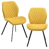 [en.casa] 2X Stühle Senfgelb Gepolstert mit Textilbezug Lehnstuhl Esszimmer-Stuhl Polsterstuhl Gesteppt Lounge Set