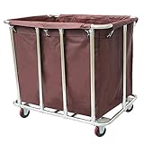 Servierwagen Rollender Wäschesortierwagen, Hochleistungswäschekorb mit Abnehmbaren Taschen, Extra Großer Kommerzieller Korb Auf Rädern, Robust, 90 × 65 × 85 cm (Color : Brown)