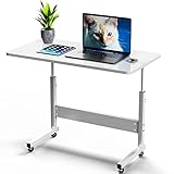 PIPIPOXER 80x40cm Laptoptisch höhenverstellbarer Schreibtisch mit drehbarer Rollen 60x40cm Computertisch mobiler Laptop-Schreibtisch auf Bodendrehung für Schlafzimmer,Büro,Bett,Sofa(Weiß)