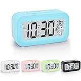 4,3' Wecker Digital, LCD Digitaler Wecker, Wecker Ohne Ticken, Wecker mit Licht, Schlummern, Temperatur, Datum, Kalender, Großem Display, Alarm Clock Wecker Uhr für Schlafzimmer Home Office（Blau）