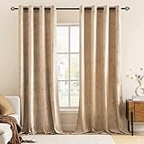 MIULEE 2er Set Gold Folie Druck Samtvorhänge Vorhang Funkeln Vorhänge mit Ösen Thermogardine Gardinen Ösenvorhang für Schlafzimmer Wohnzimmer 140 x 225 cm(B x H) Beige