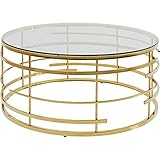 Kare Design Couchtisch Jupiter, runder moderner Wohnzimmertisch mit Glasplatte, großer Sofatisch, gold (H/B/T) 40x100x100cm