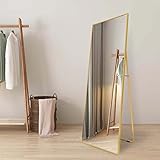 AUFHELLEN Ganzkörperspiegel mit Golden Metallrahmen Standspiegel 140x50cm Groß Spiegel für Schlafzimmer, Wohnzimmer, Flur und Garderobe, Rechteckig