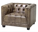 Casa Padrino Chesterfield Luxus Echt Leder Sessel Kubus Vintage Leder Olive - Club Sessel