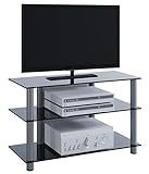 VCM TV Rack Lowboard LCD LED Konsole Fernsehtisch Möbel Bank Glastisch Tisch Schrank Aluminium / Schwarzglas 'Sindas', 60 x 42 x 45