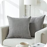 Topfinel Kissenbezug 35x35 cm grau 2er Set weich Chenille deko Wohnzimmer Kissenhülle Kissenbezüge Sofakissen dekokissen Kuschelkissen Zierkissen für Sofa Bett Garten Balkon Outdoor