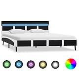 BULANED Bettgestell, Bett, Lattenrost, Bettrahmen, Jugendbett, Bed Frame, Futonbett, mit LED Schwarz Kunstleder 120 x 200 cm