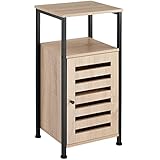 TecTake Beistellschrank schmal aus Holz und Metall, Industrie-Design, Nachtschrank mit offener Ablage, ca. 38,5 x 31,5 x 81 cm, schwarzes Metallgestell (Industrial Holz hell, Eiche Sonoma)