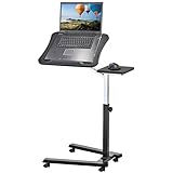 Tatkraft Joy - Laptoptisch, höhenverstellbar, fürs Bett, mit Rollen und Mausablage, Stehpult, aus MDF-Holz und Stahl, Schwarz