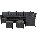 Juskys Polyrattan Gartenmöbel-Set Santa Catalina Schwarz — Lounge-Set mit Ecksofa, Tisch, 2 Hocker, Kissen - Gartenlounge wetterfest bis 7 Personen