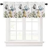 Maliyand Vorhangvolant, abstrakte Blumen, Eukalyptusblätter, Frühling, Sommer, Blumenmuster, Volant, kurze Fensterbehandlung, Dekorationsvorhänge für Küche, Badezimmer, 1 Panel, 137.2x45.7 cm