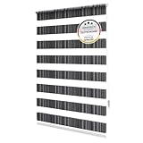 Doppelrollo klemmfix Duo Rollo ohne Bohren Zebrarollos einfache Montage Gardinen Schwarz 50 cm 150 cm Klemmrollo Zebra Rollo Verdunkelung Jalousien zum Klemmen Blickdicht/transparent