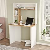 Yurupa Schreibtisch mit Ablagefächern Bürotisch Computertisch Klein Arbeitstisch Büro Gaming PC-Tisch Kinderschreibtisch mit Bücherregal für Heimbüro Kleiner Raum 149 x 90 x 52 cm Weiß BR2-AW