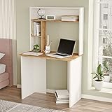 Yurupa Schreibtisch mit Ablagefächern Bürotisch Computertisch Klein Arbeitstisch Büro Gaming PC-Tisch Kinderschreibtisch mit Bücherregal für Heimbüro Kleiner Raum 149 x 90 x 52 cm Weiß BR2-AW