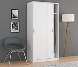 Dmora - Garderobe Lansing, Schlafzimmer Kleiderschrank mit 2 Schiebetüren, Schrank mit Regal und Kleiderbügelstange, cm 100x50h200, Weiß