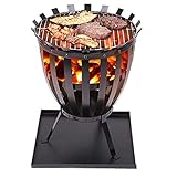 Feuerstelle, Feuerschale Mit Grillabtropfschale, Runder Schwarzer Gartenkamin Für Terrasse Hinterhof Strand Picknick Camping
