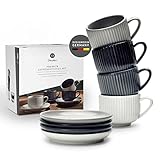 Diemker Premium Espressotassen Set | Espresso Tassen Set mit Untertasse [ 4x 85ml] in vier Farben im nordischen Stil, Mokkatassen, handgefertigt, Espressotassen dickwandig, kombinierbar