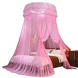 Katolang Moskitonetz, Betthimmel, groß, weiß, Betthimmel für Mädchen, einfache Installation, Kuppel-Moskitonetz, Bettzelt für Babybett, Kinderbett und Erwachsenenbetten, Hot Pink